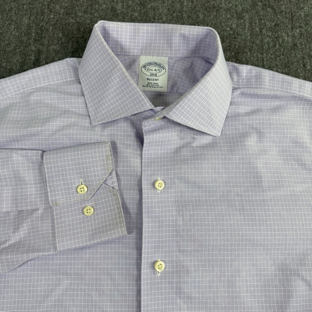 Brooks Brothers Regent Men 15.5 34/35 Non Iron Cotton Dress Shirt Purple Check